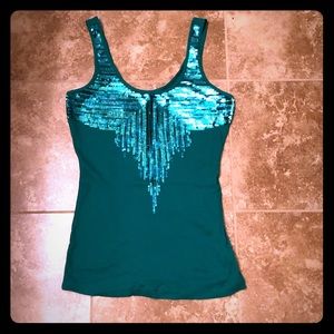 DONATED teal tank with sequin detail